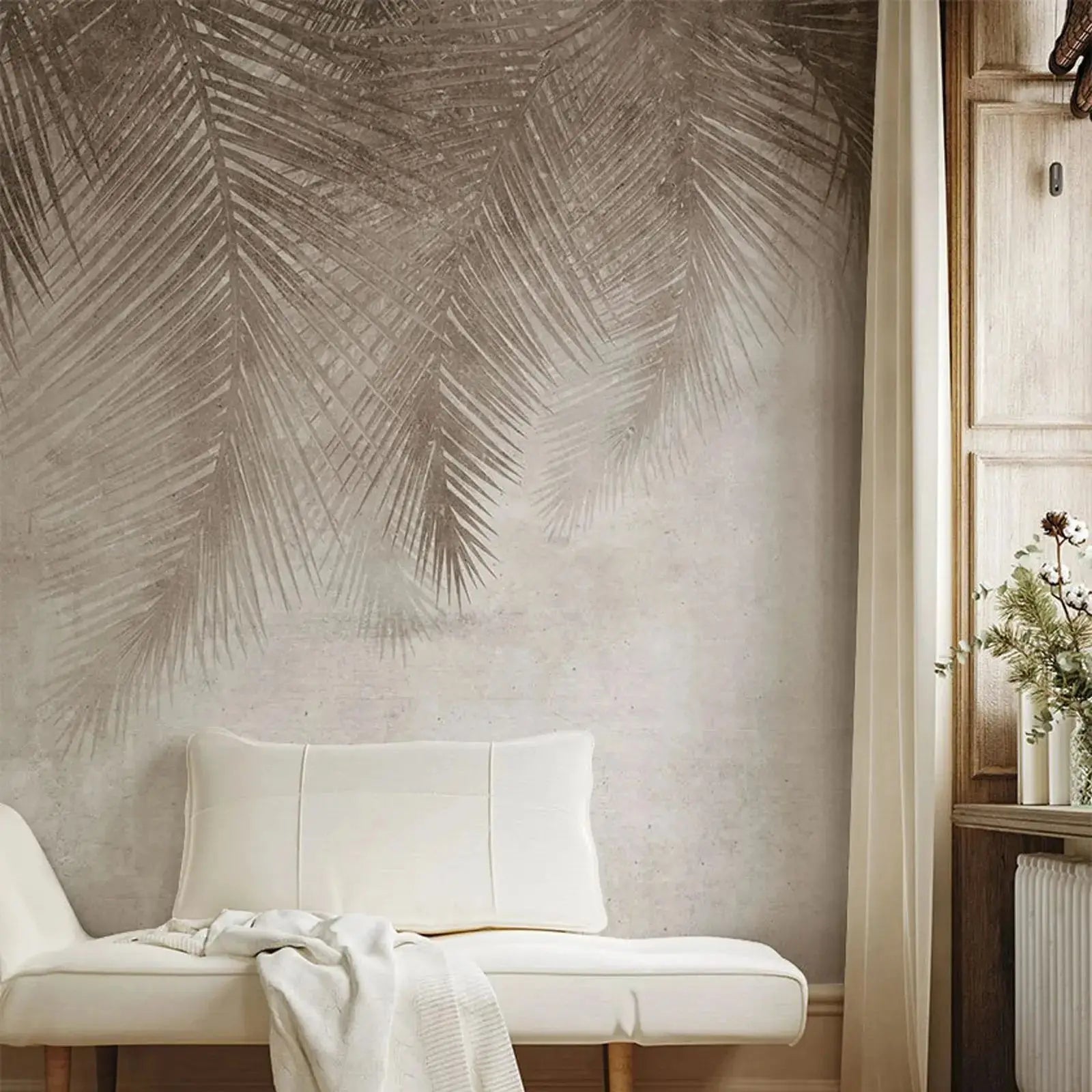 Fototapet Palmblad Beige – Harmonisk Väggdekor i Boho-stil