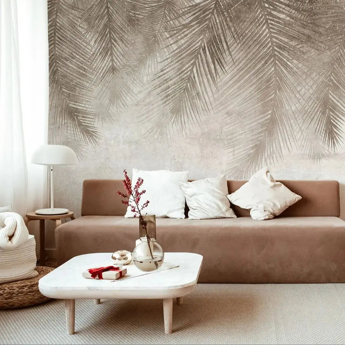 Fototapet Palmblad Beige – Harmonisk Väggdekor i Boho-stil