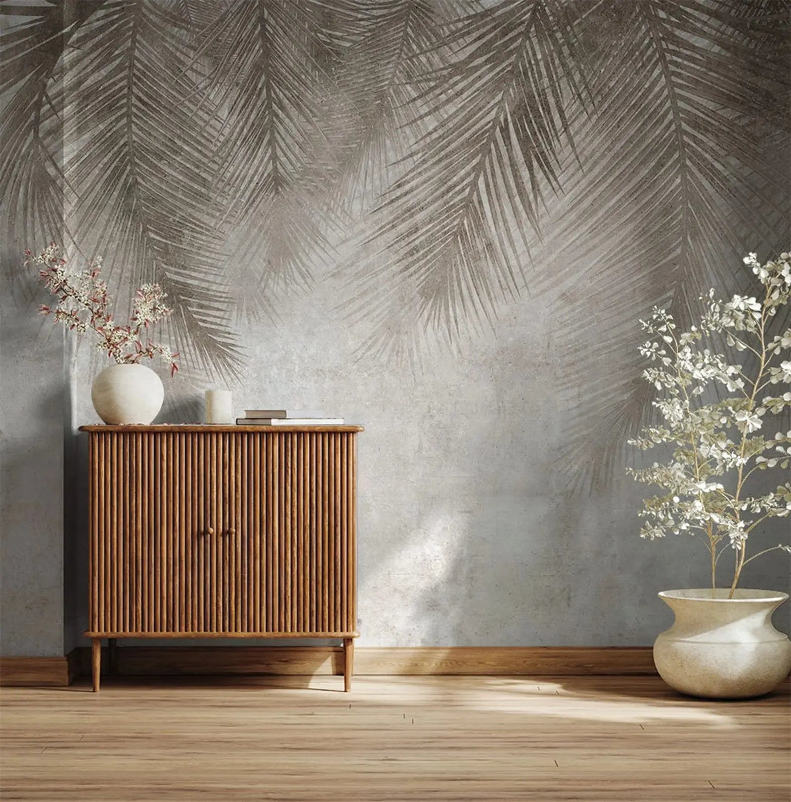 Fototapet Palmblad Beige – Harmonisk Väggdekor i Boho-stil