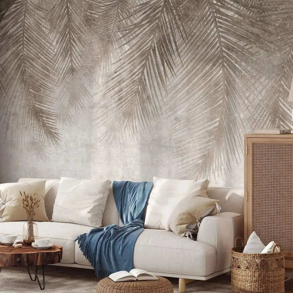 Fototapet Palmblad Beige – Harmonisk Väggdekor i Boho-stil